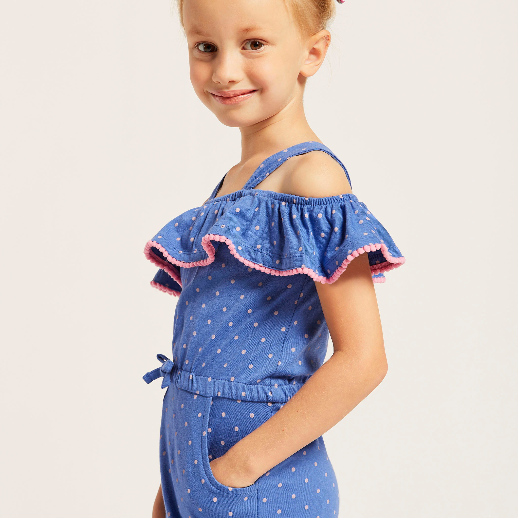 Juniors Strappy Spot Print Playsuit with Pockets-baby-girls-clothing-rompers-image-3
