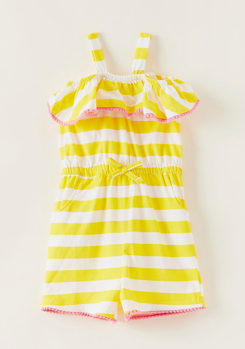 Juniors Striped Playsuit with Ruffles and Bow Accent-Rompers%2C Dungarees and Jumpsuits-image-0