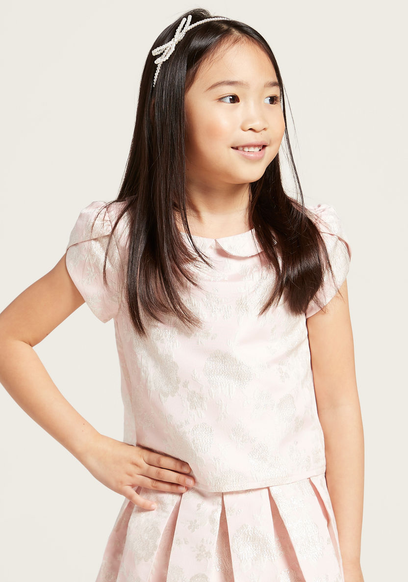 Juniors Jacquard Print Top with Short Sleeves-Blouses-image-1