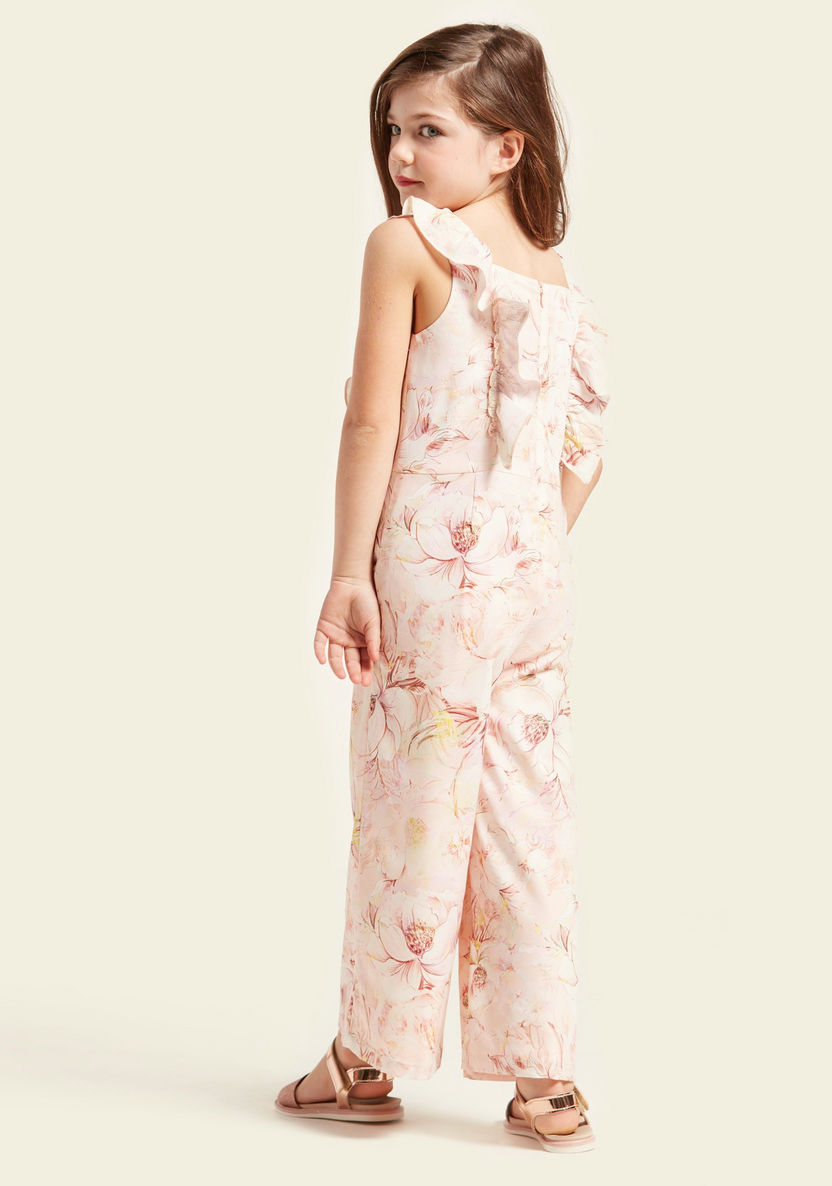 Juniors All-Over Floral Print Jumpsuit with Pocket and Frill Detail-Rompers%2C Dungarees and Jumpsuits-image-3
