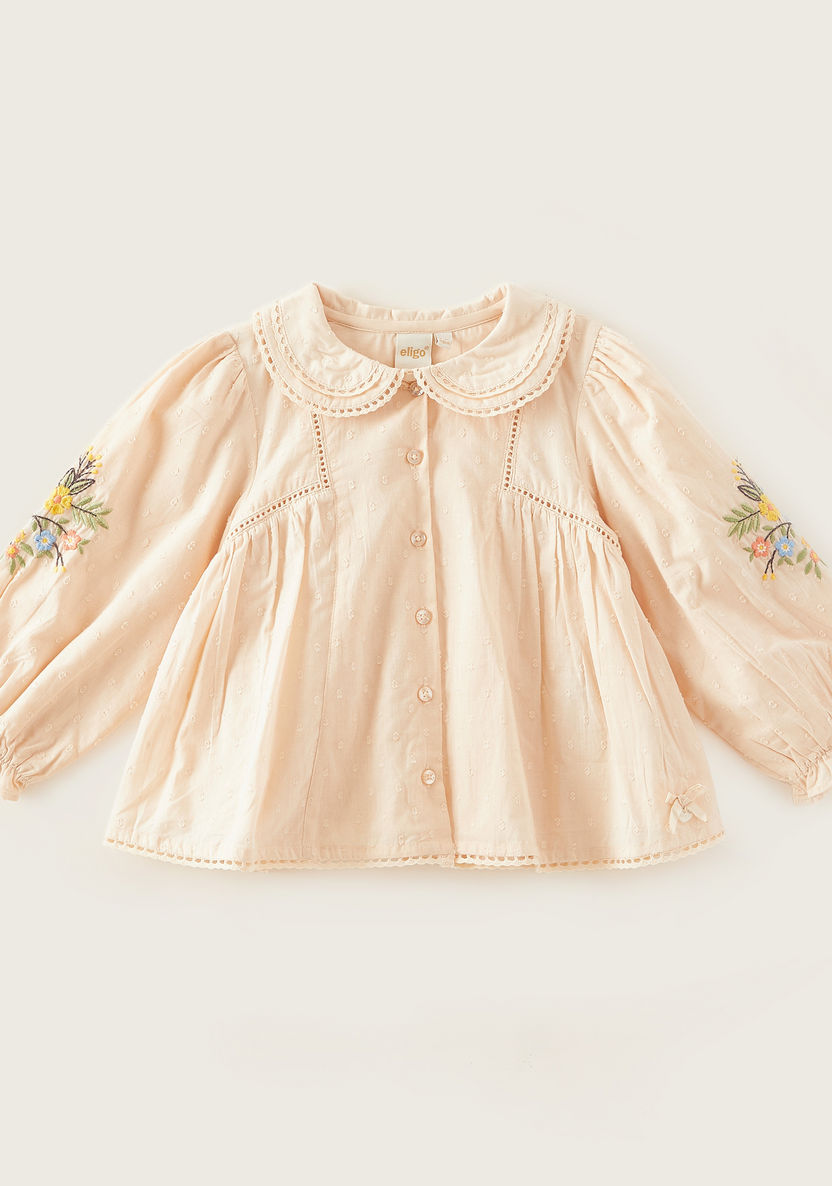 Embroidered Top with Round Neck and Long Sleeves-Blouses-image-0