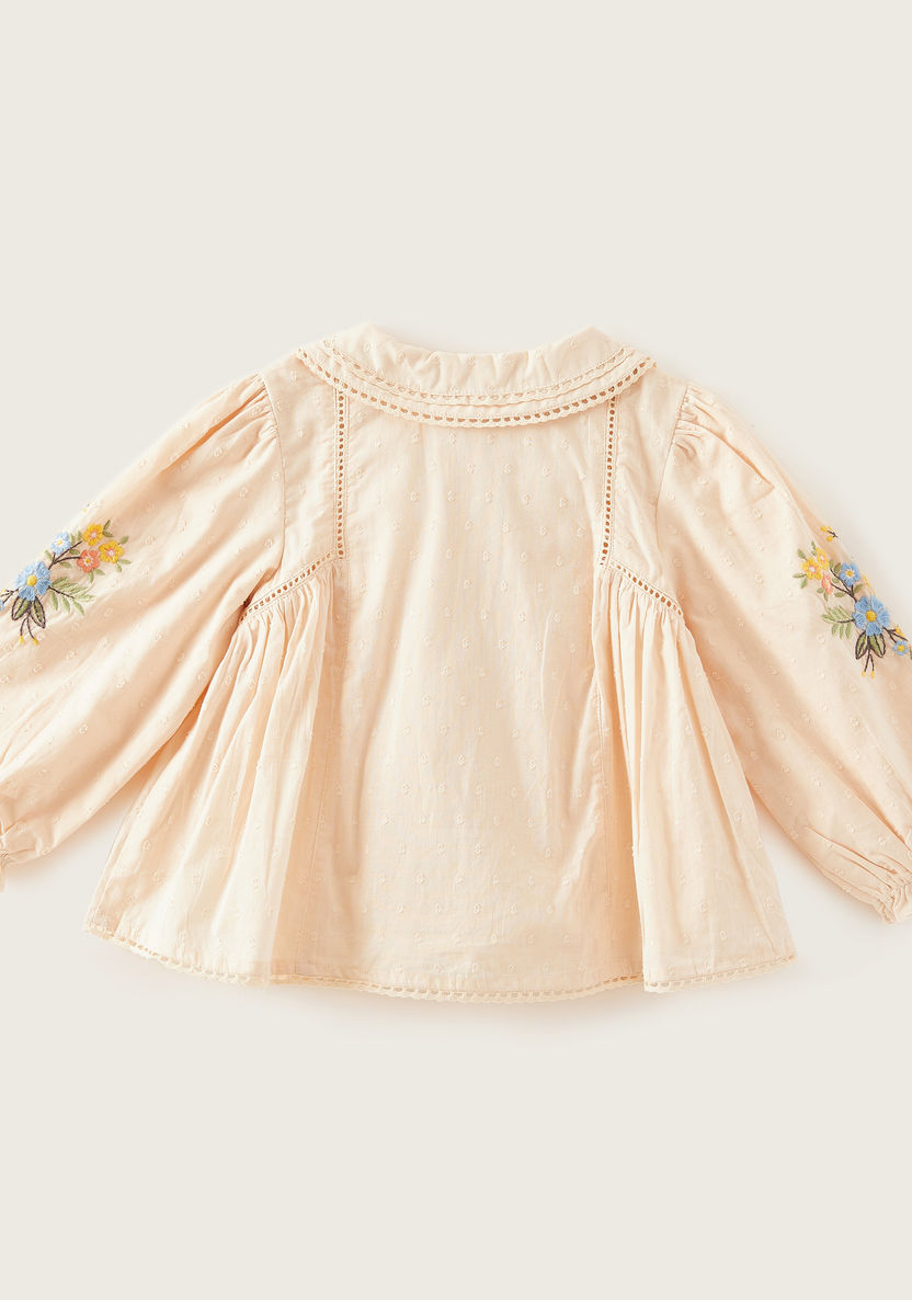 Embroidered Top with Round Neck and Long Sleeves-Blouses-image-4
