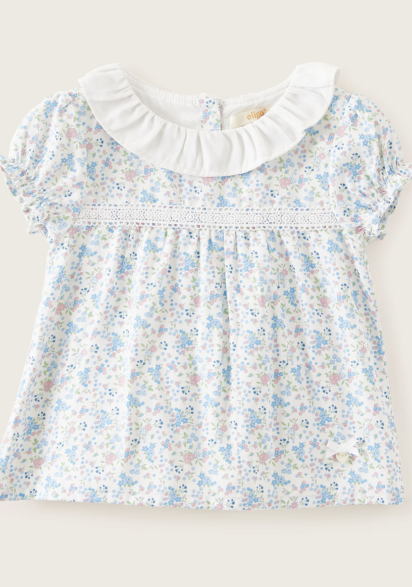 Floral Print Dress with Short Sleeves and Ruffle Detail-Dresses%2C Gowns and Frocks-image-0