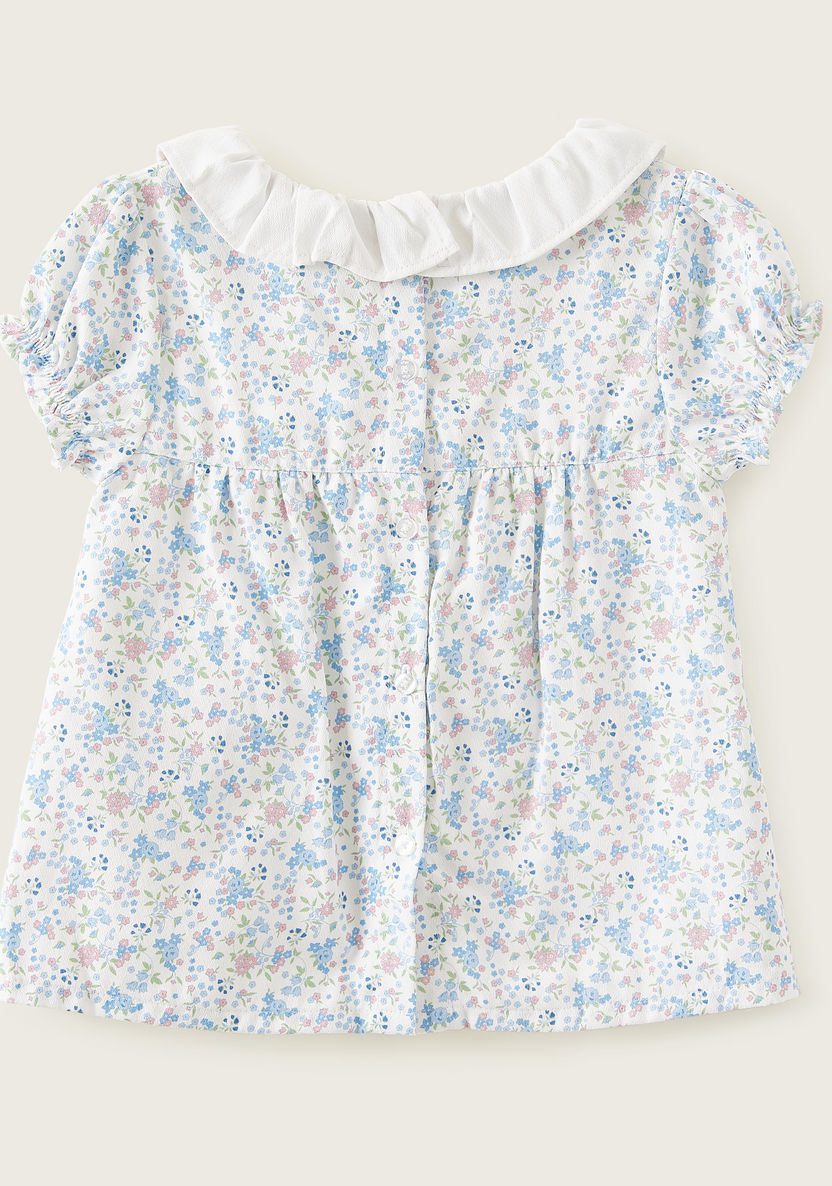 Floral Print Dress with Short Sleeves and Ruffle Detail-Dresses%2C Gowns and Frocks-image-3