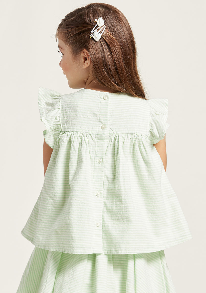Striped Blouse with Round Neck and Ruffled Sleeves-Blouses-image-3
