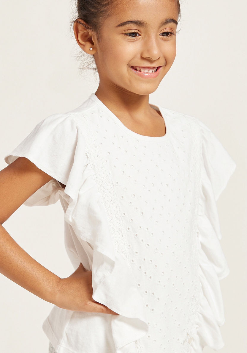 Ruffle Detailed Crew Neck Top with Short Sleeves-Blouses-image-2