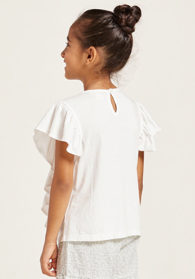 Ruffle Detailed Crew Neck Top with Short Sleeves-Blouses-image-3
