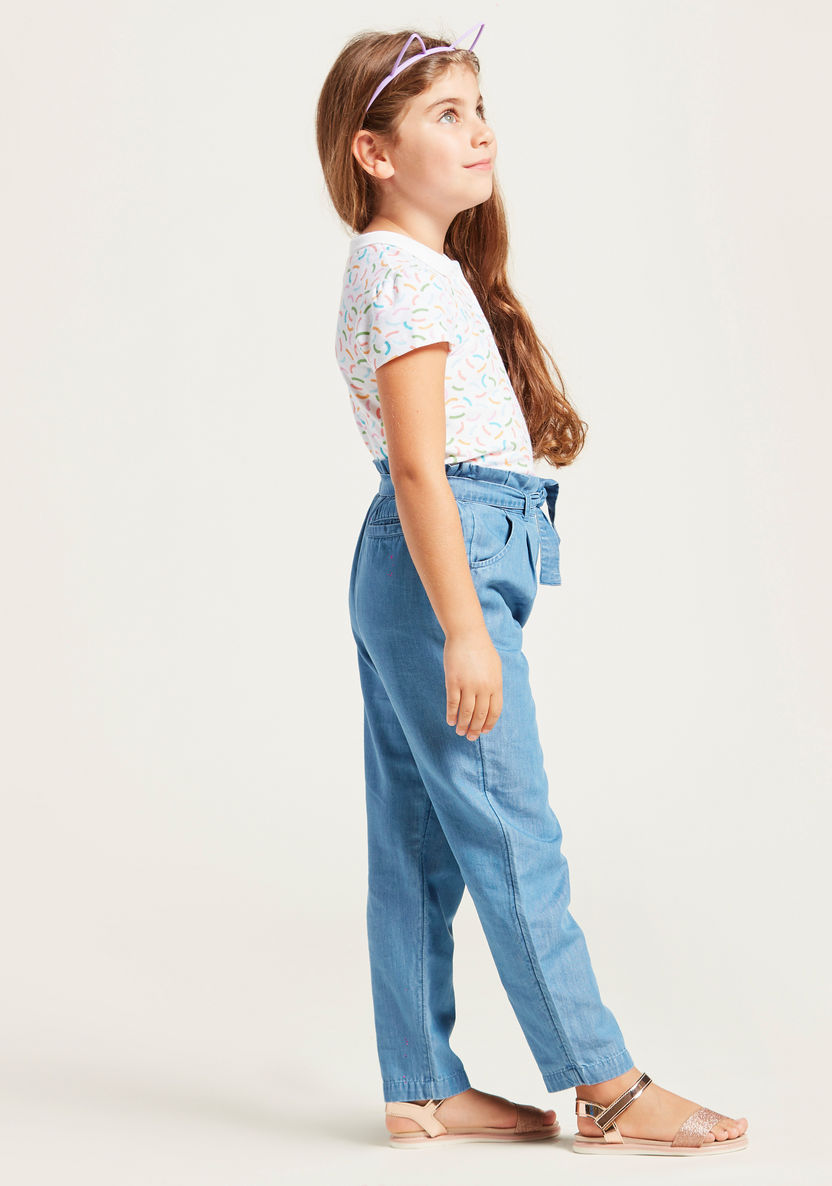 Full Length Solid Pants with Paperbag Waist and Pocket Detail-Pants-image-3