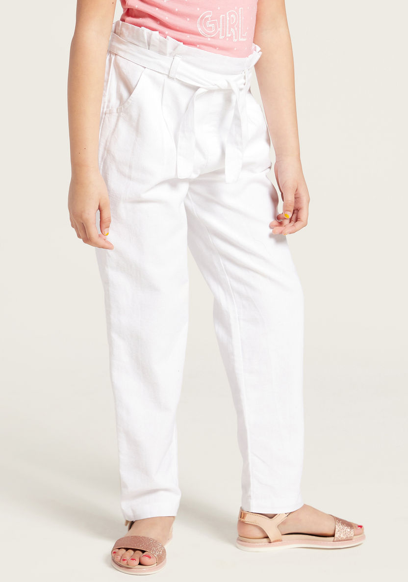 Solid Pants with Pocket Detail and Paperbag Waist-Pants-image-1