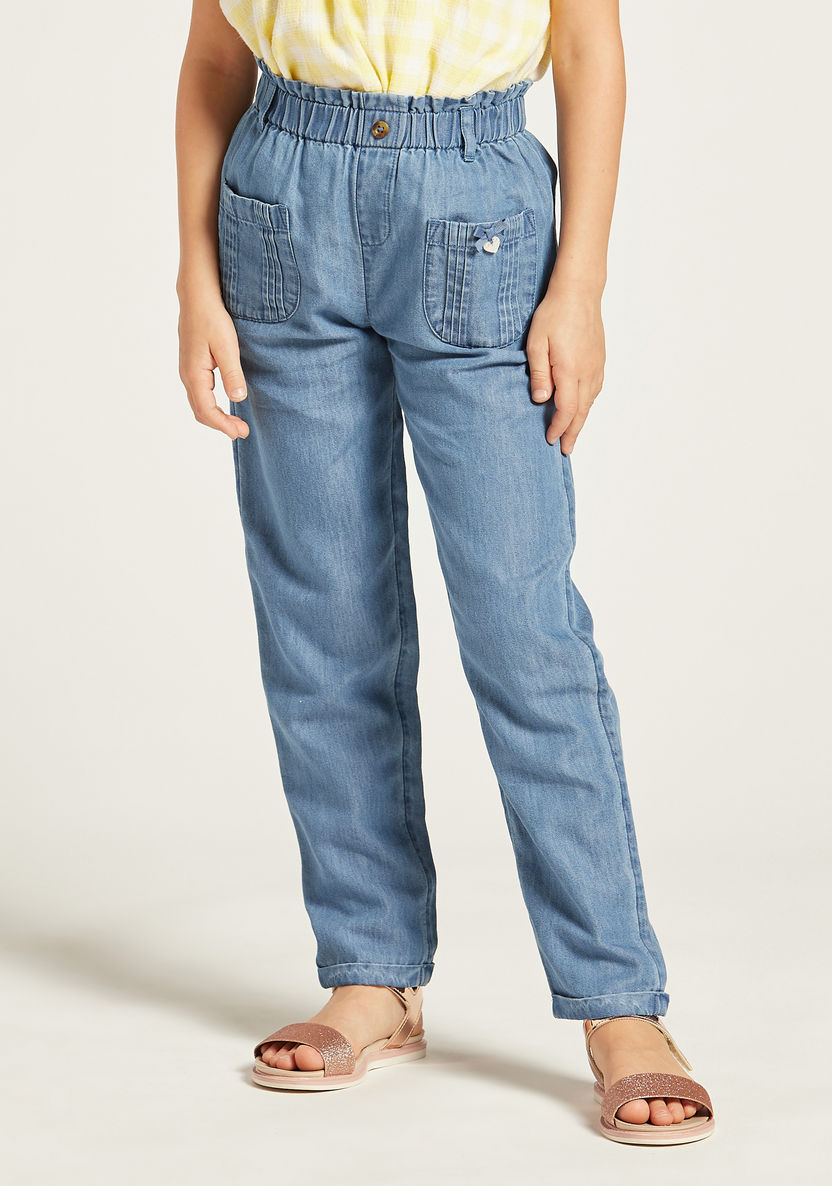 Chambray Pants with Patch Pockets and Elasticated Waistband-Pants-image-1