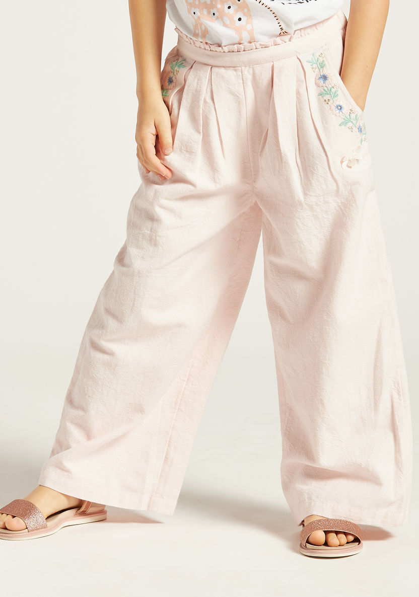 Embroidered Linen Pants with Slip Pockets-Pants-image-1