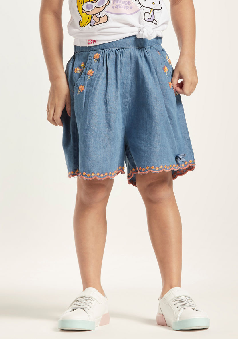 Embroidered Shorts with Elasticated Waistband and Pockets-Shorts-image-1