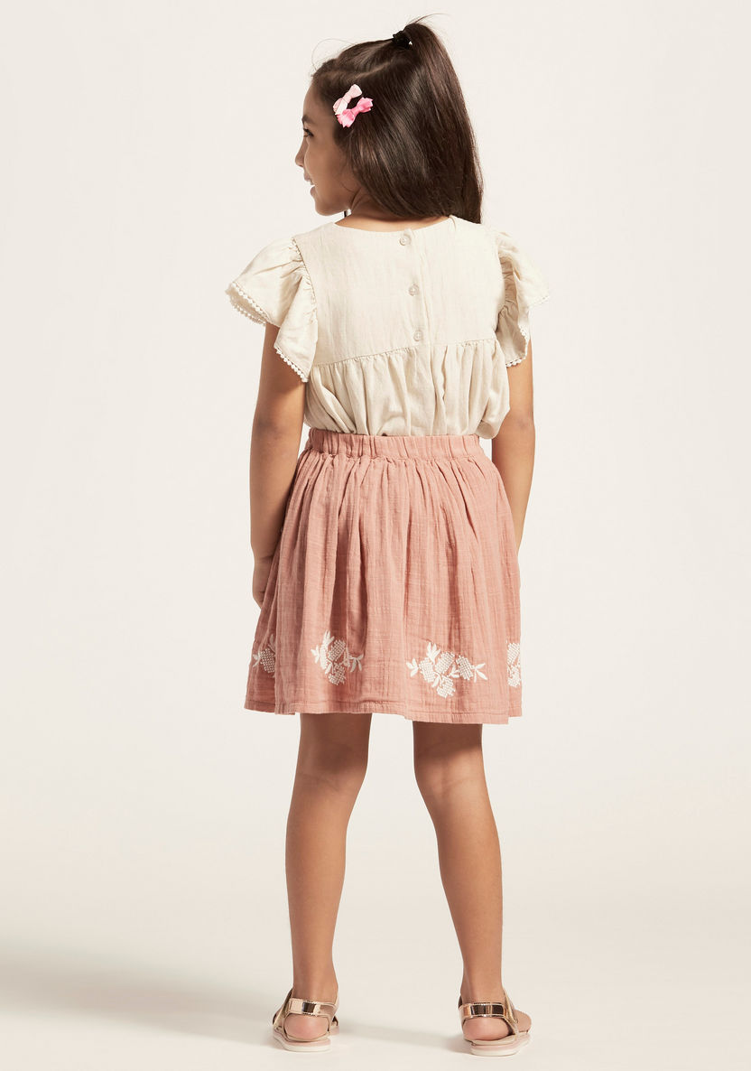 Textured Skirt with Embroidery Detail and Elasticated Waistband-Skirts-image-1