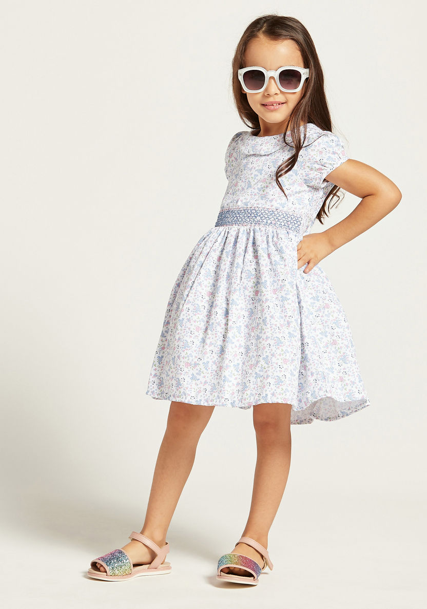 All-Over Floral Print Dress with Short Sleeves-Dresses%2C Gowns and Frocks-image-0