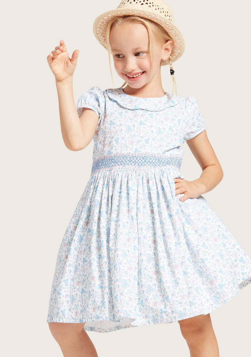 All-Over Floral Print Dress with Short Sleeves-Dresses%2C Gowns and Frocks-image-0