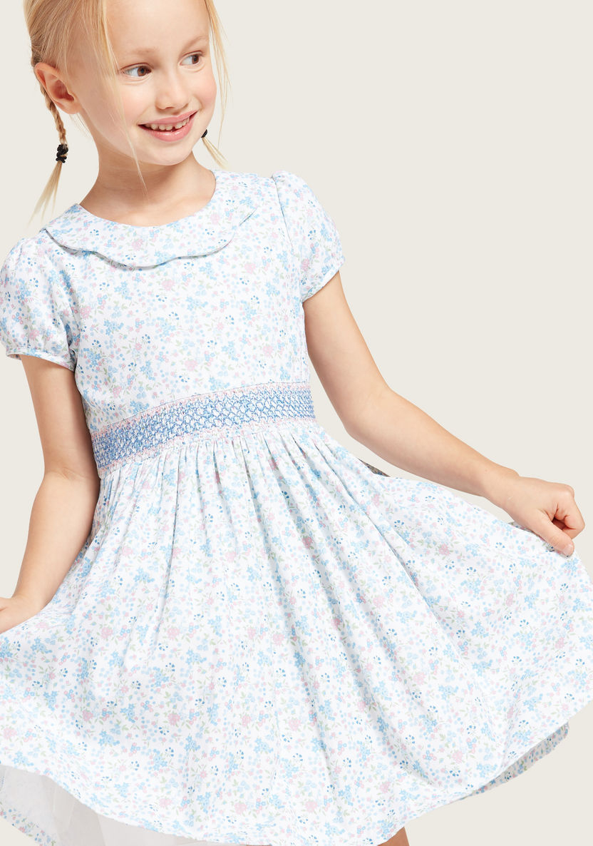 All-Over Floral Print Dress with Short Sleeves-Dresses%2C Gowns and Frocks-image-1