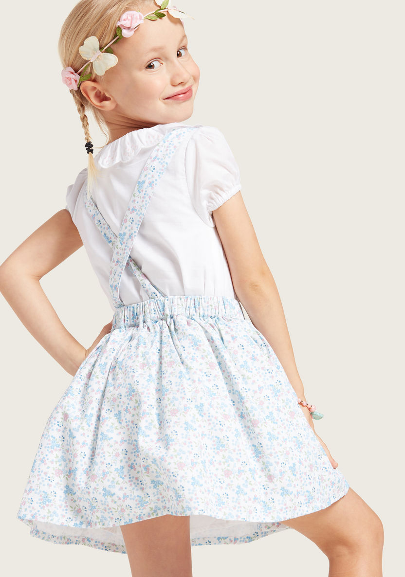 Solid Short Sleeves Top with All-Over Floral Print Skirt Set-Clothes Sets-image-4