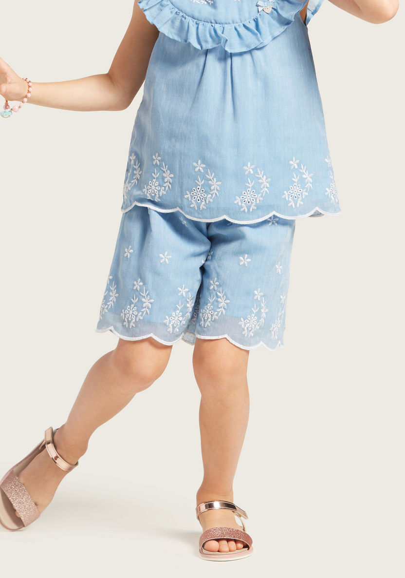 Embroidered Detail Round Neck Top with Shorts-Clothes Sets-image-4