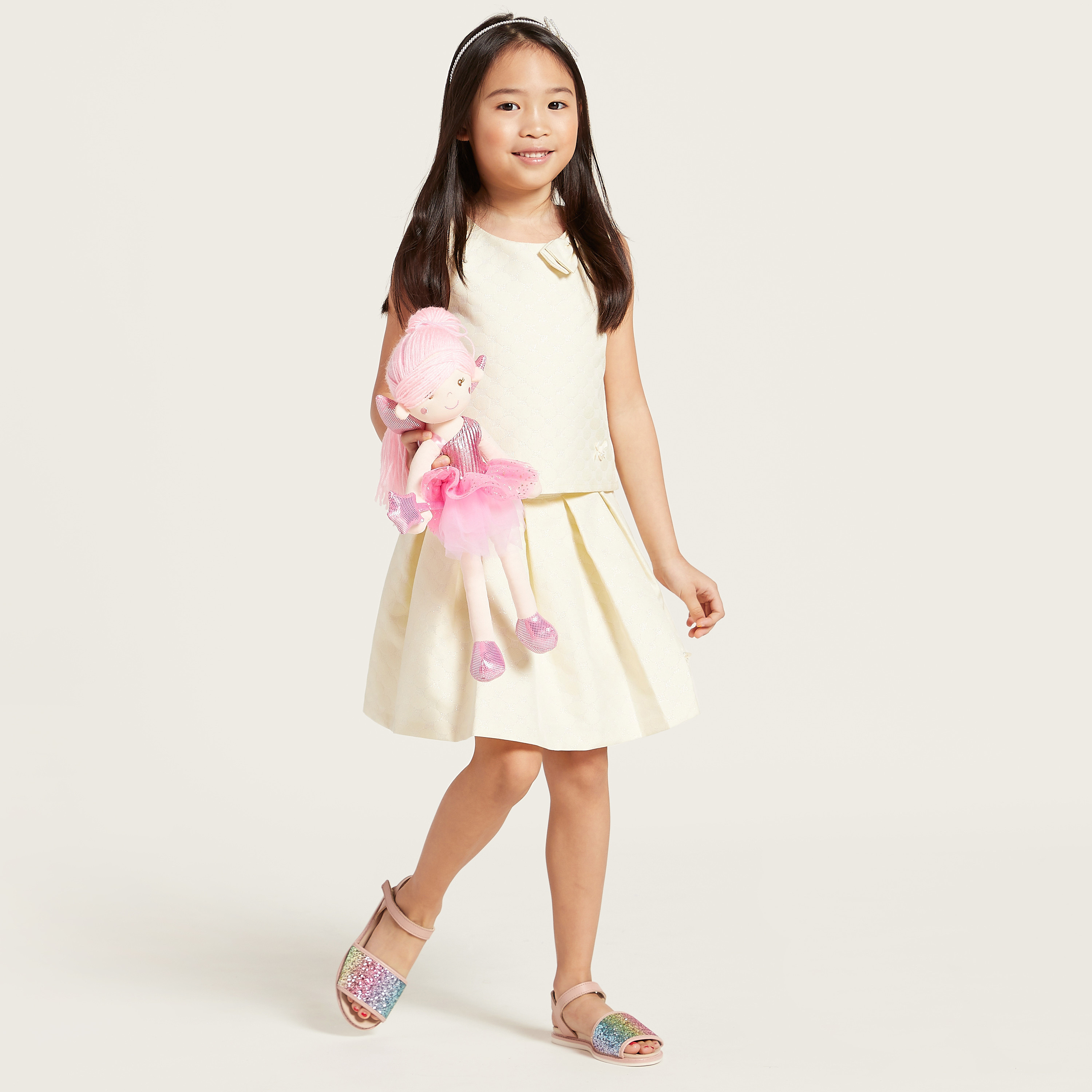 Eligo Solid Sleeveless Round Neck Top with Pleated Skirt Set-baby-girls-clothing-setsandcoords-image-1