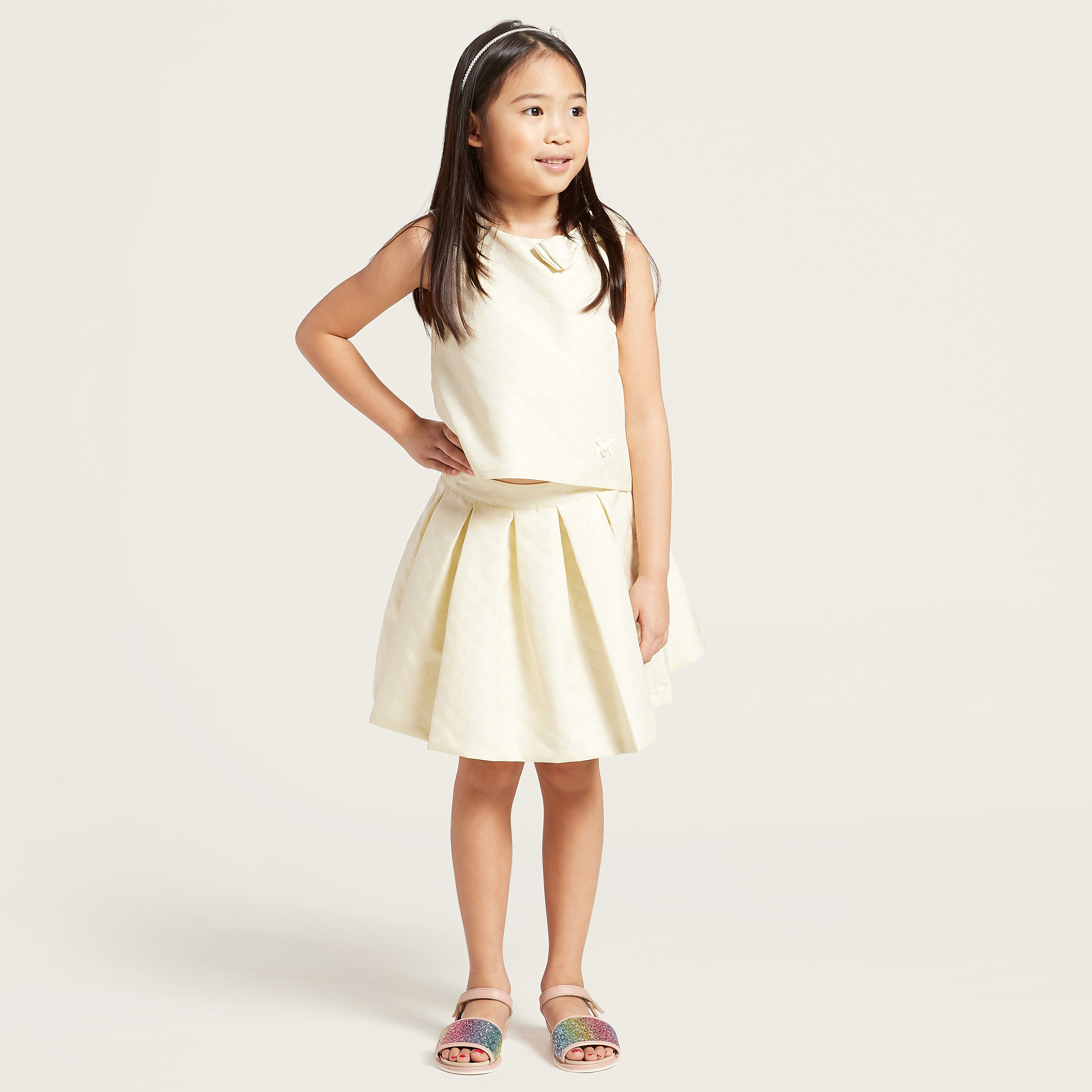 Eligo Solid Sleeveless Round Neck Top with Pleated Skirt Set-baby-girls-clothing-setsandcoords-image-2