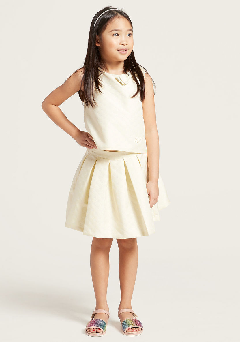 Solid Sleeveless Round Neck Top with Pleated Skirt Set-Clothes Sets-image-1