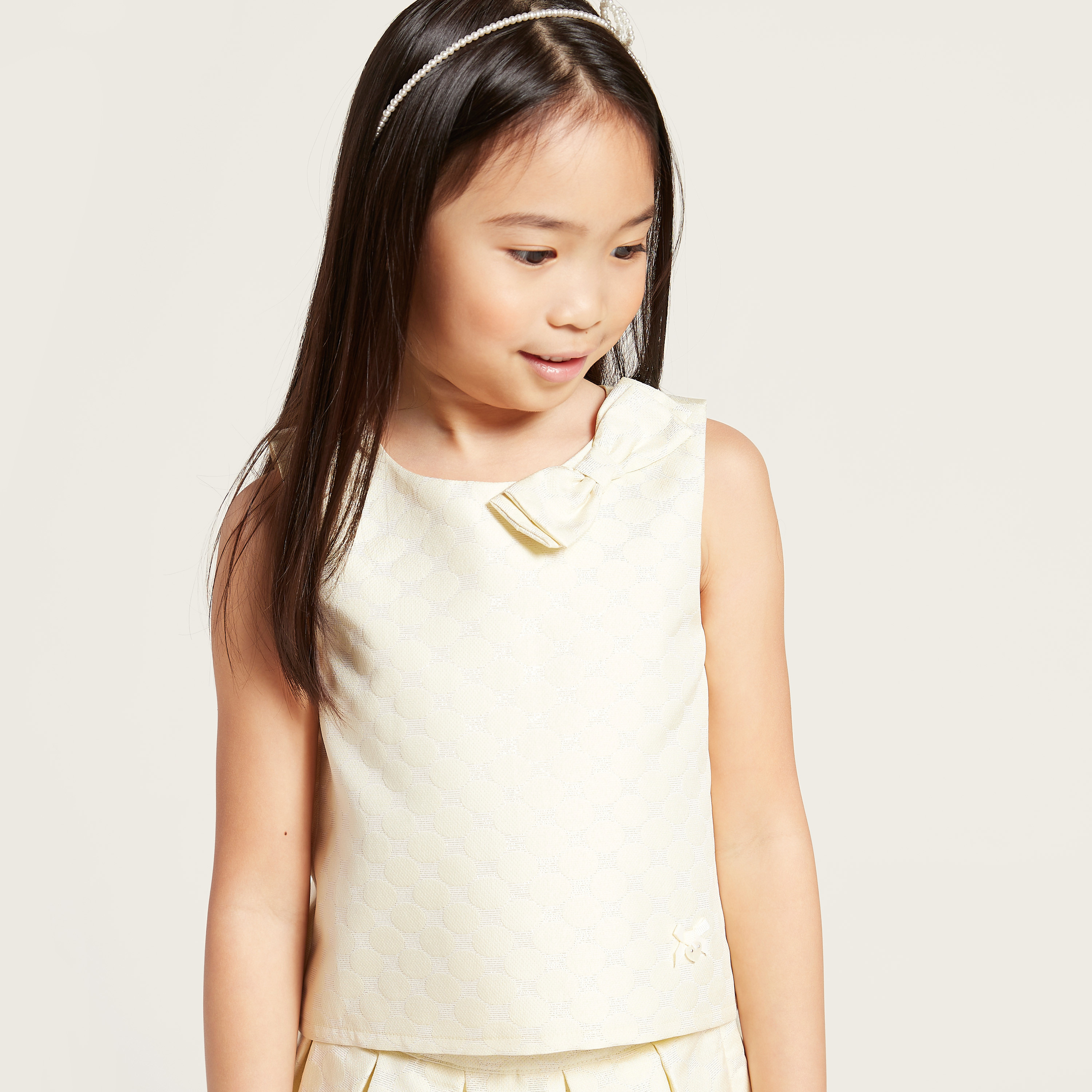 Eligo Solid Sleeveless Round Neck Top with Pleated Skirt Set-baby-girls-clothing-setsandcoords-image-3