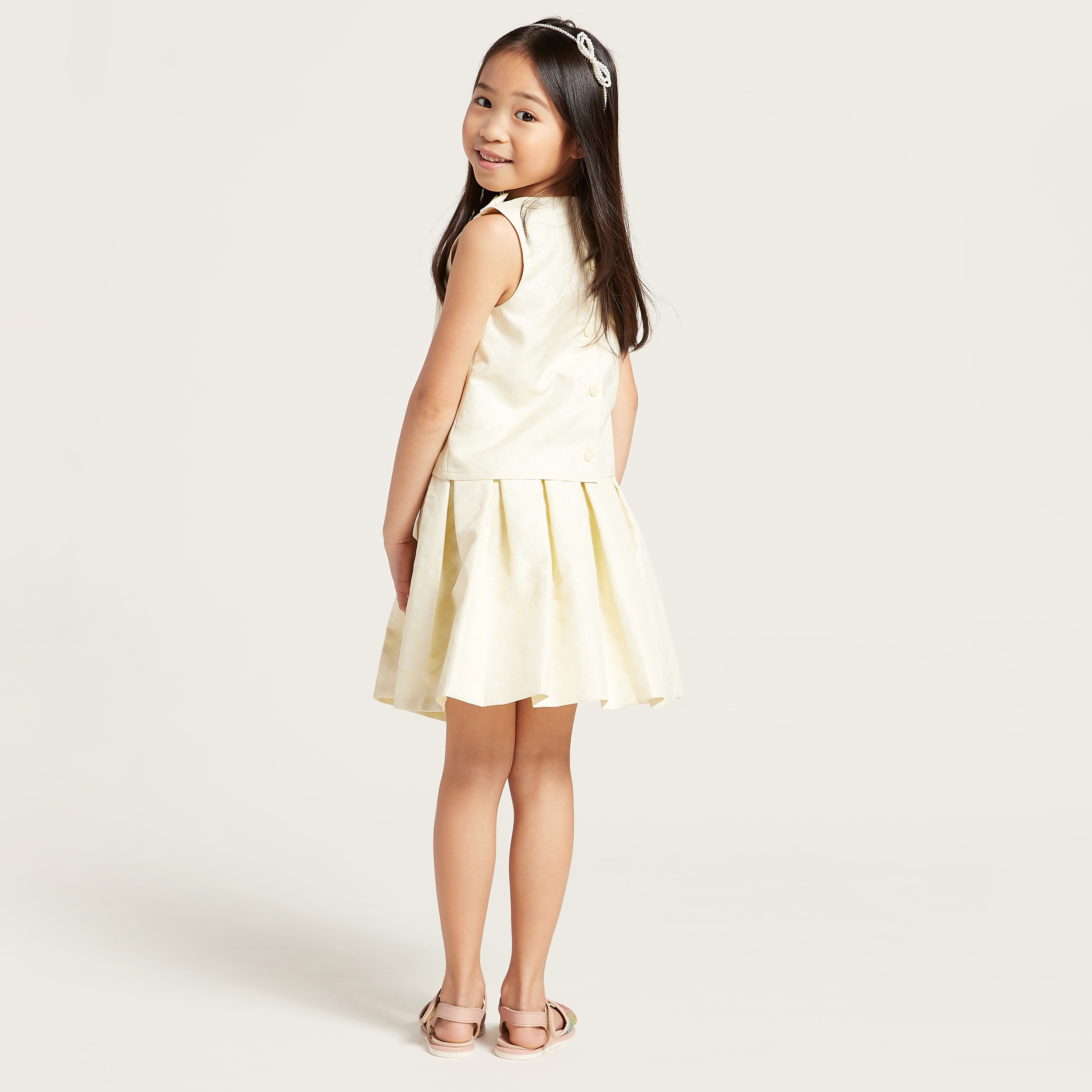 Eligo Solid Sleeveless Round Neck Top with Pleated Skirt Set-baby-girls-clothing-setsandcoords-image-4