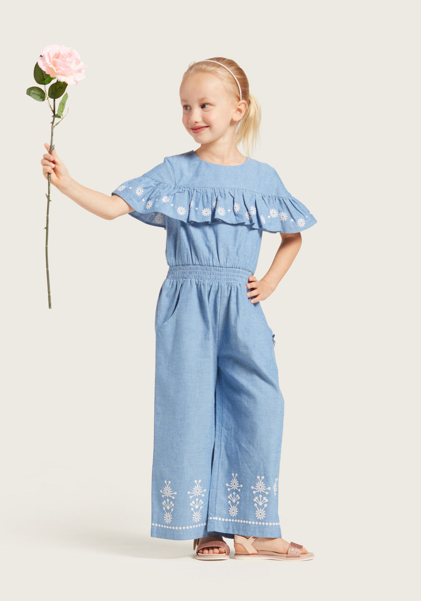 Embroidered Detail Romper with Pockets and Frill Detail-Rompers%2C Dungarees and Jumpsuits-image-0