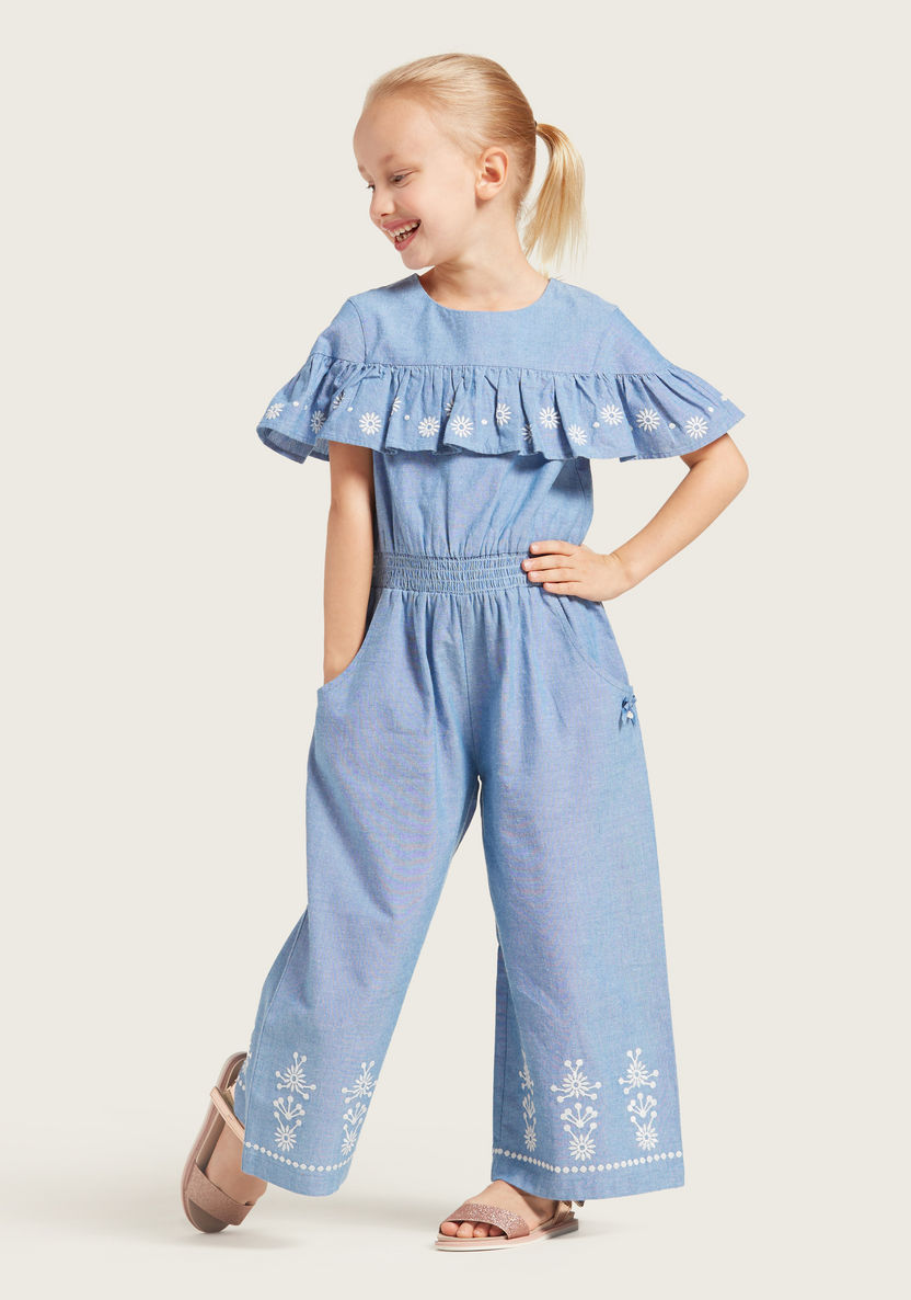 Embroidered Detail Romper with Pockets and Frill Detail-Rompers%2C Dungarees and Jumpsuits-image-3