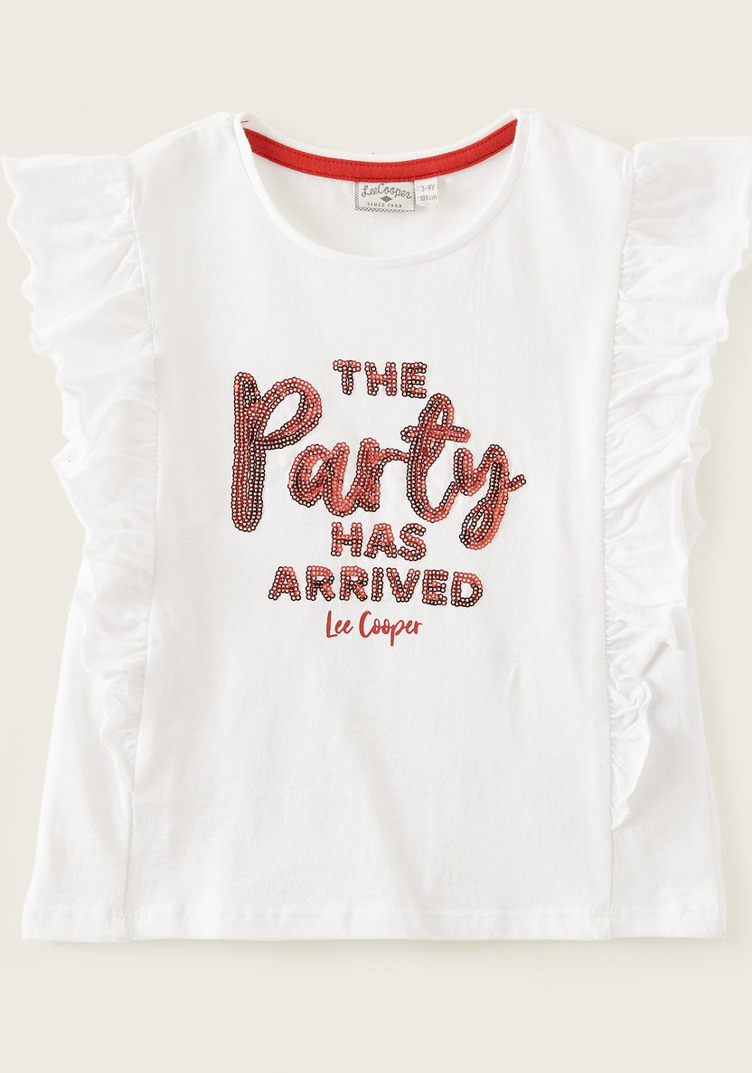 Lee Cooper Embellished Short Sleeves T-shirt with Ruffle Detail-T Shirts-image-0