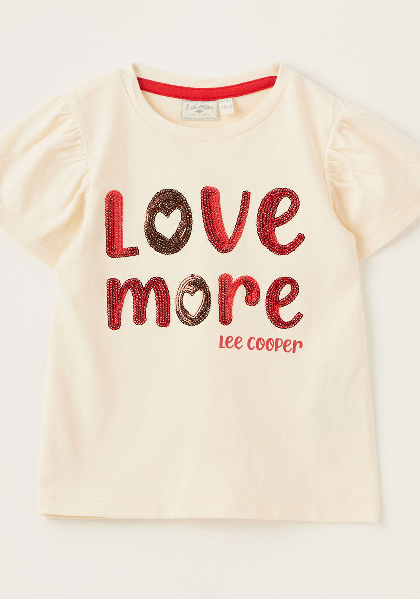 Lee Cooper Sequin Detail T-shirt with Round Neck and Short Sleeves-T Shirts-image-0