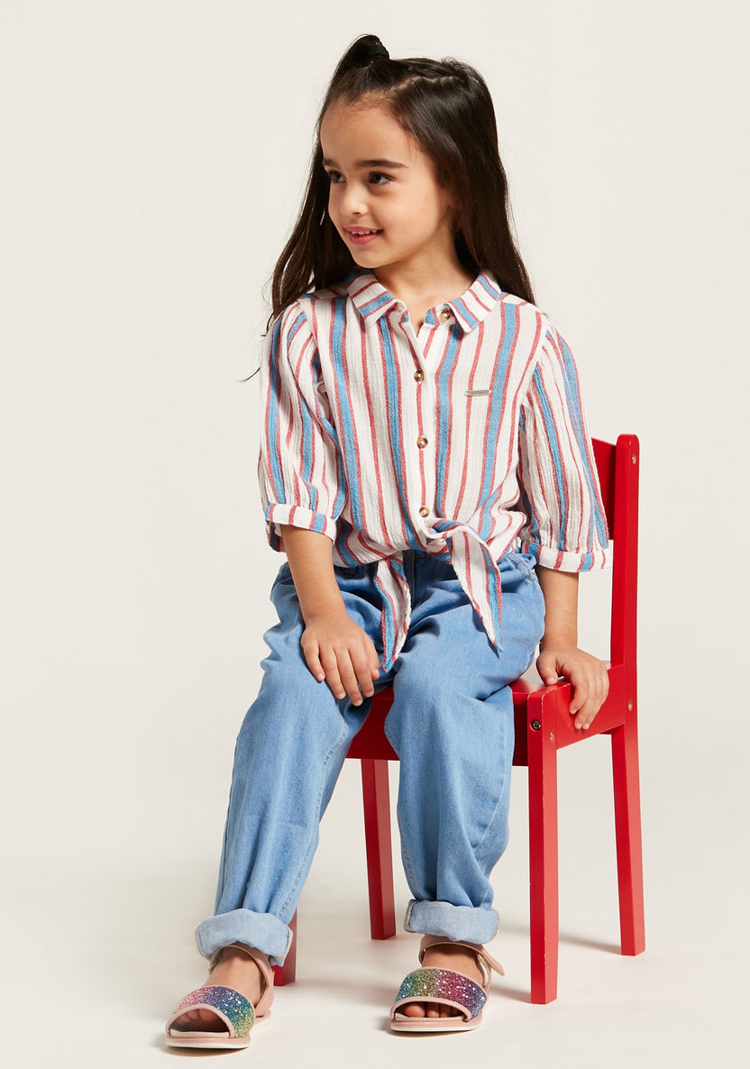 Lee Cooper Striped Top with 3/4 Sleeves and Tie-Ups-Blouses-image-0