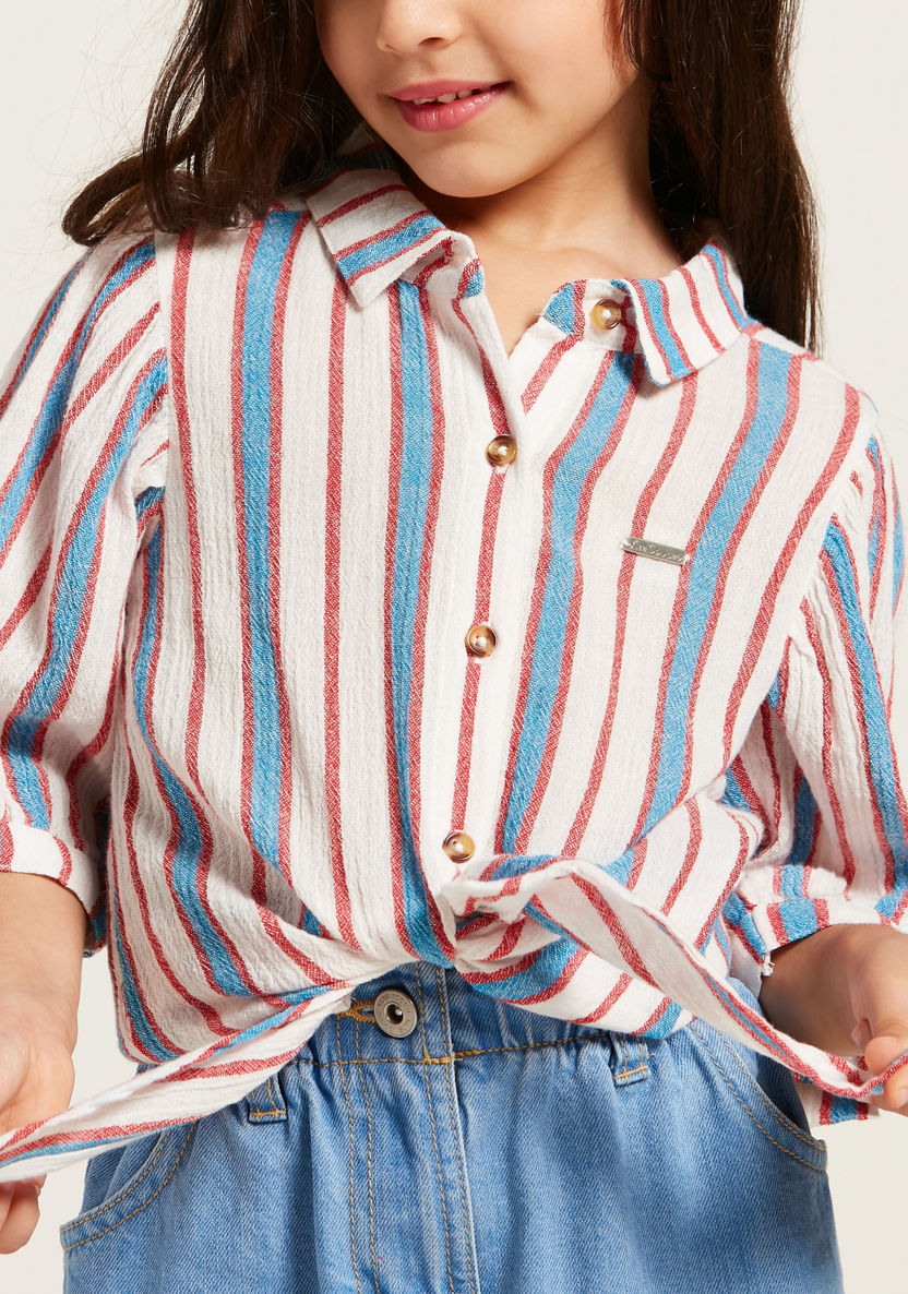 Lee Cooper Striped Top with 3/4 Sleeves and Tie-Ups-Blouses-image-1