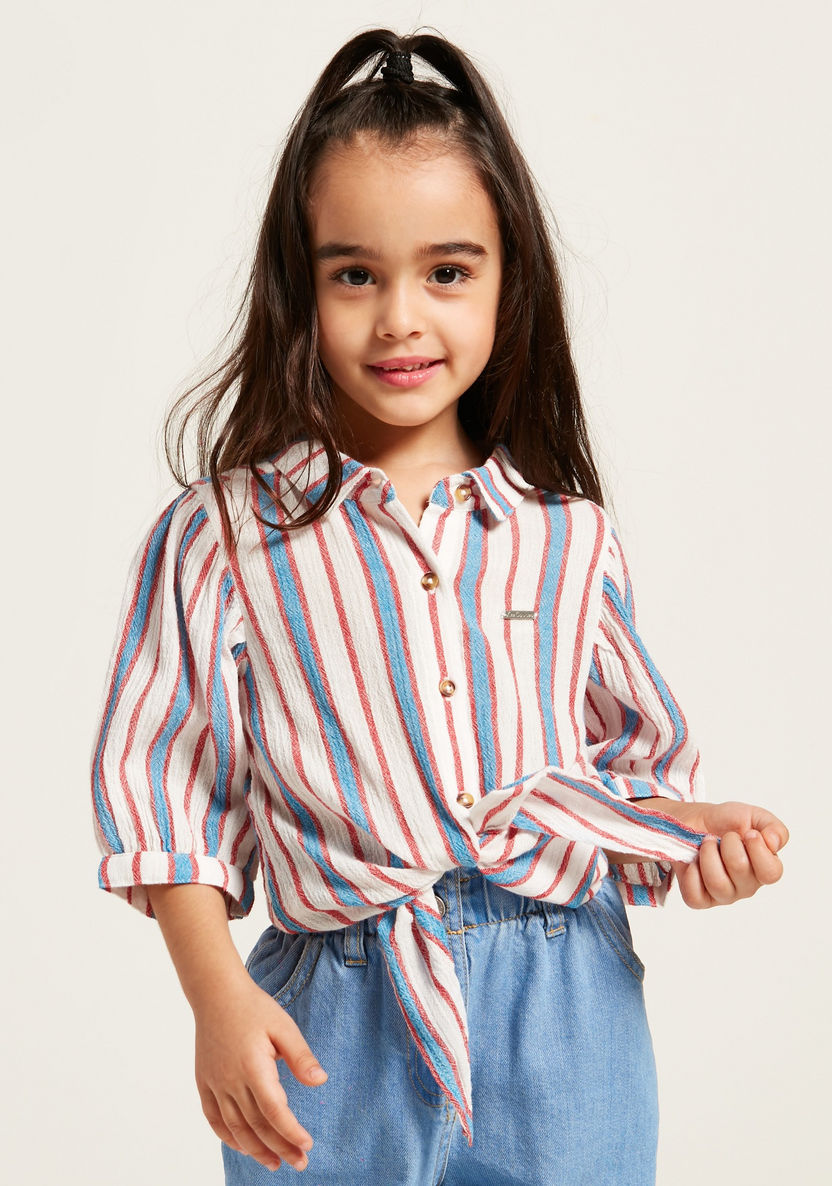 Lee Cooper Striped Top with 3/4 Sleeves and Tie-Ups-Blouses-image-2