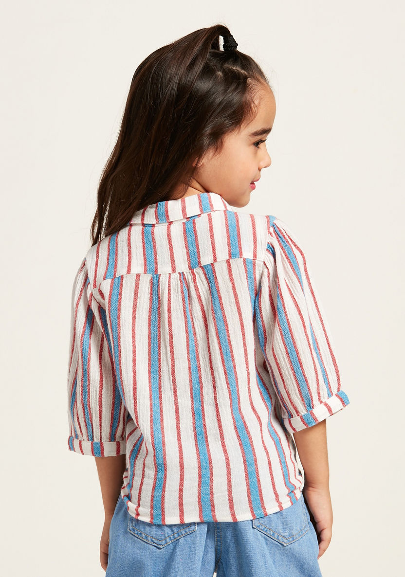 Lee Cooper Striped Top with 3/4 Sleeves and Tie-Ups-Blouses-image-3