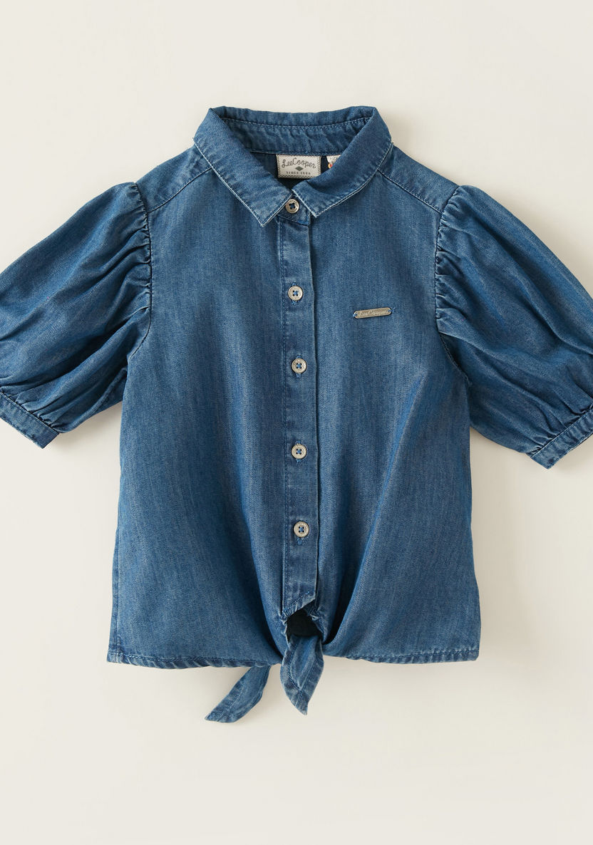 Lee Cooper Solid Chambray Top with Tie-Ups-Blouses-image-0