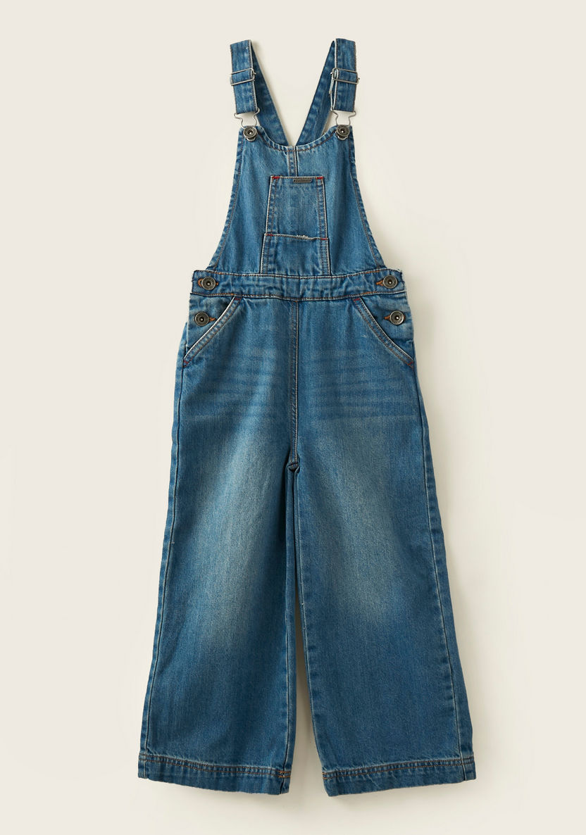 Lee Cooper Textured Denim Dungarees with Adjustable Strap and Pockets-Rompers%2C Dungarees and Jumpsuits-image-0