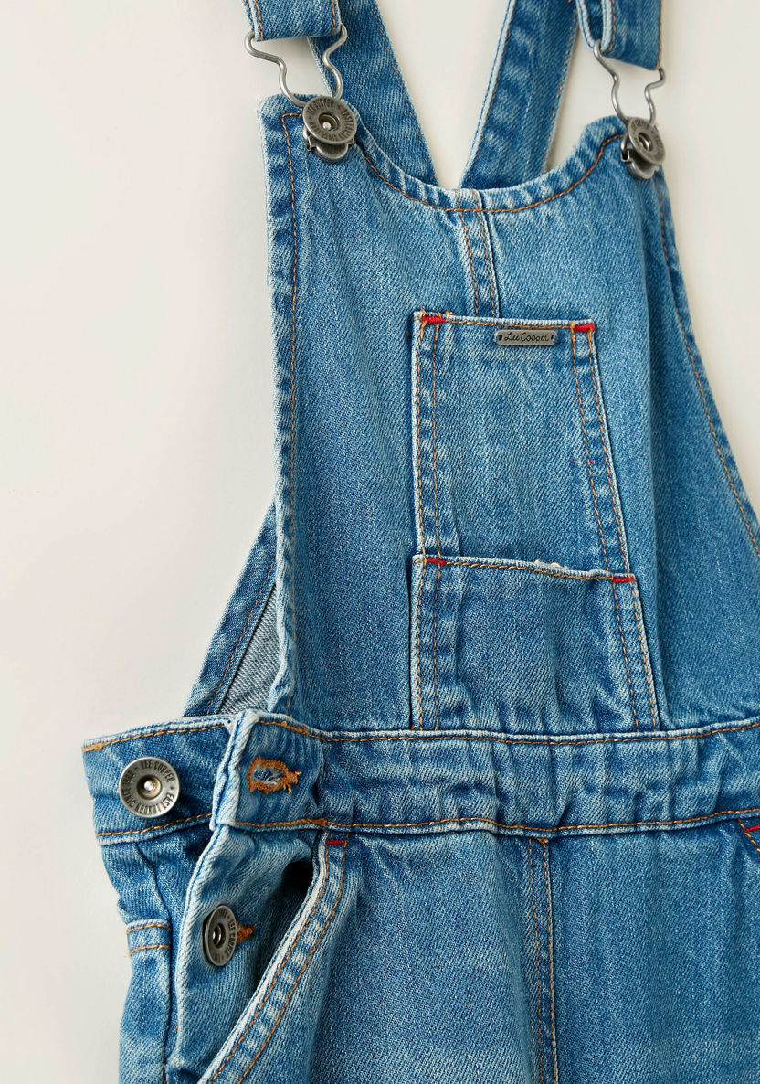 Lee Cooper Textured Denim Dungarees with Adjustable Strap and Pockets-Rompers%2C Dungarees and Jumpsuits-image-1