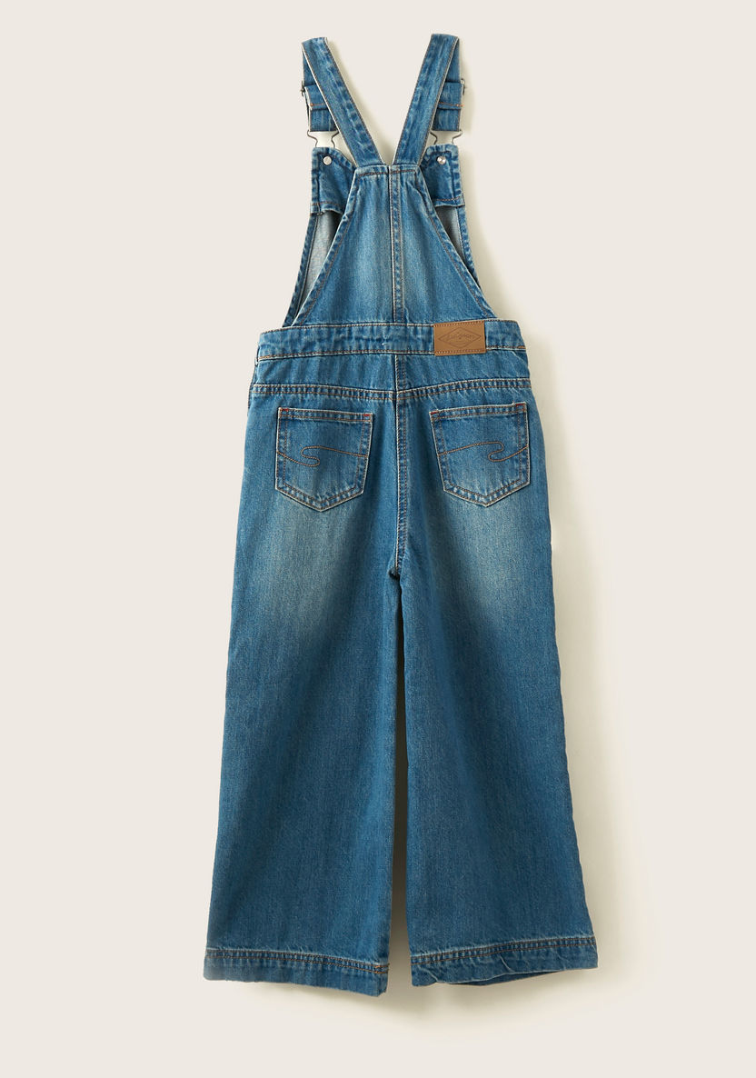 Lee Cooper Textured Denim Dungarees with Adjustable Strap and Pockets-Rompers%2C Dungarees and Jumpsuits-image-3
