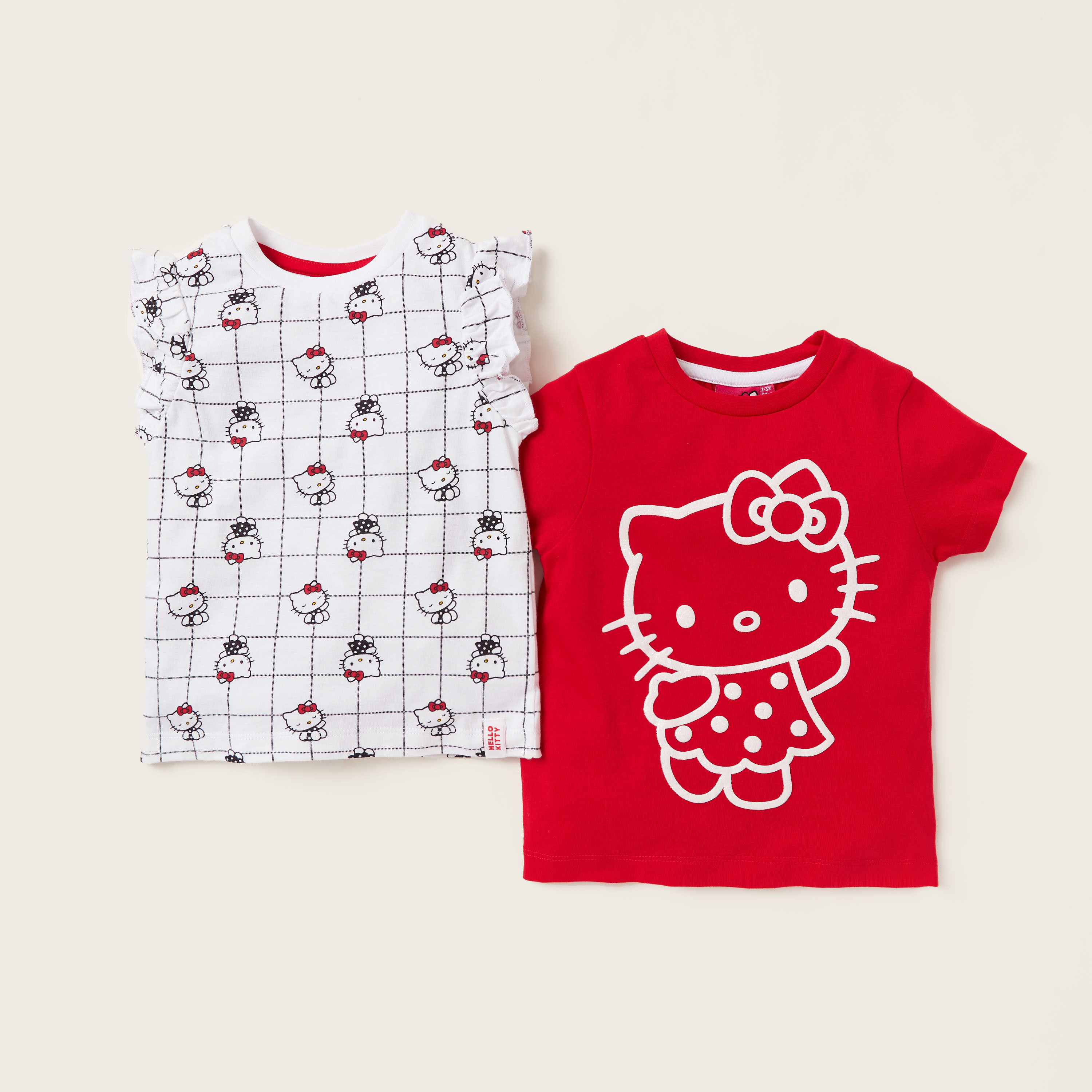 Sario Hello Kitty Print Round Neck T-shirt - Set of 2-girls-clothing-tshirts-image-1