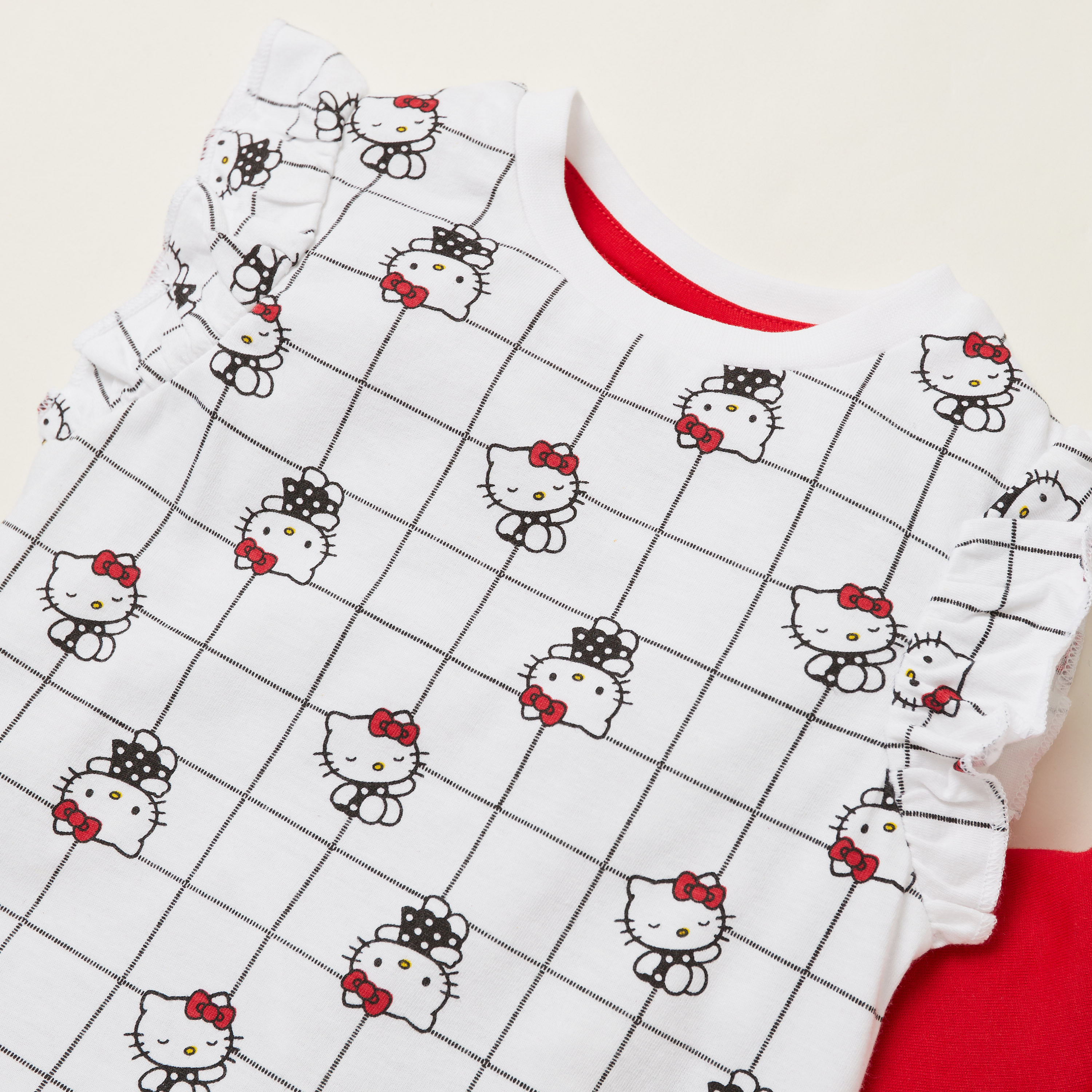 Sario Hello Kitty Print Round Neck T-shirt - Set of 2-girls-clothing-tshirts-image-4