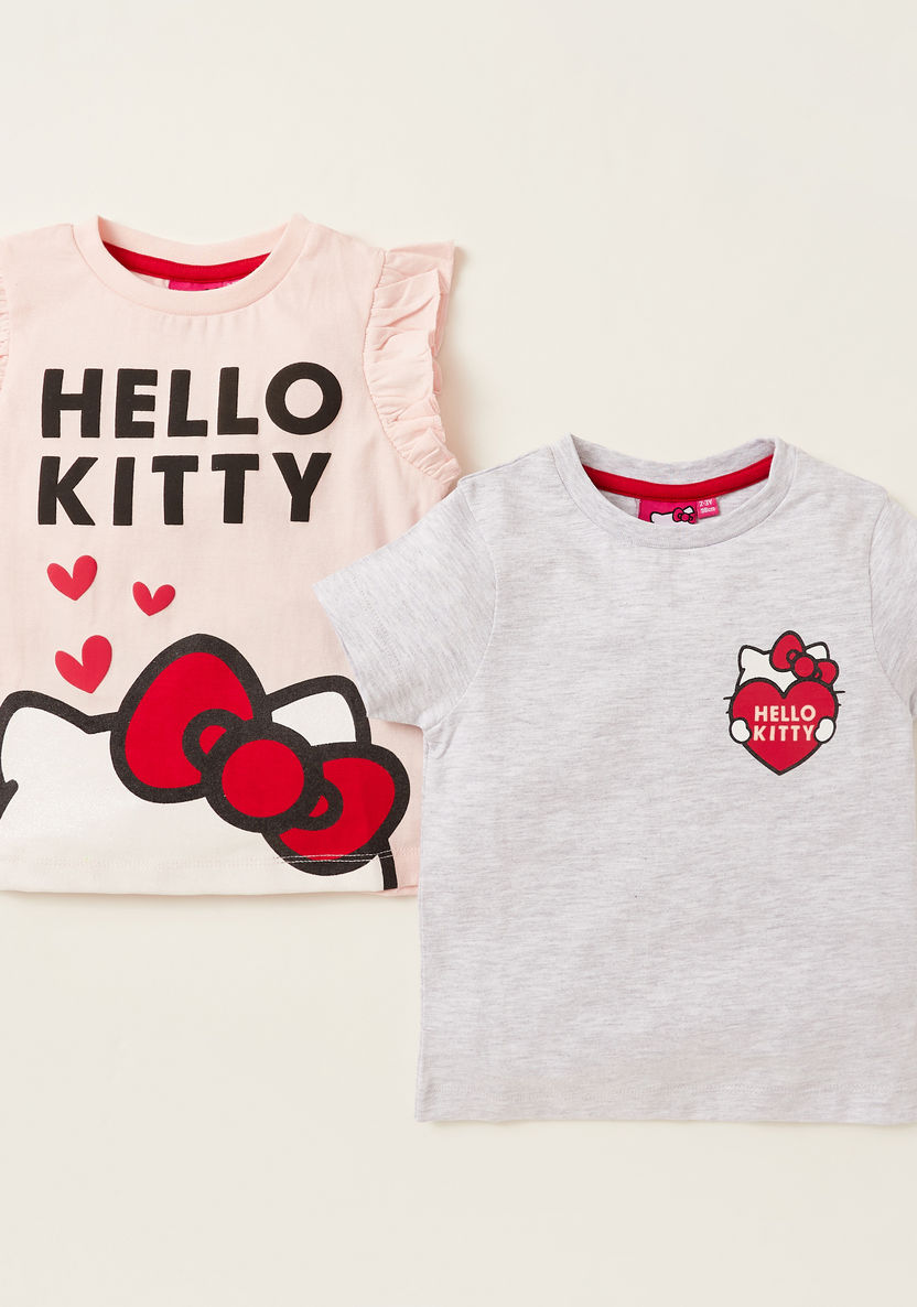 Sanrio Hello Kitty Print Round Neck T-shirt - Set of 2-T Shirts-image-0