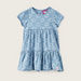 Hello Kitty Print Tiered Chambray Dress with Short Sleeves-Dresses%2C Gowns and Frocks-thumbnail-0