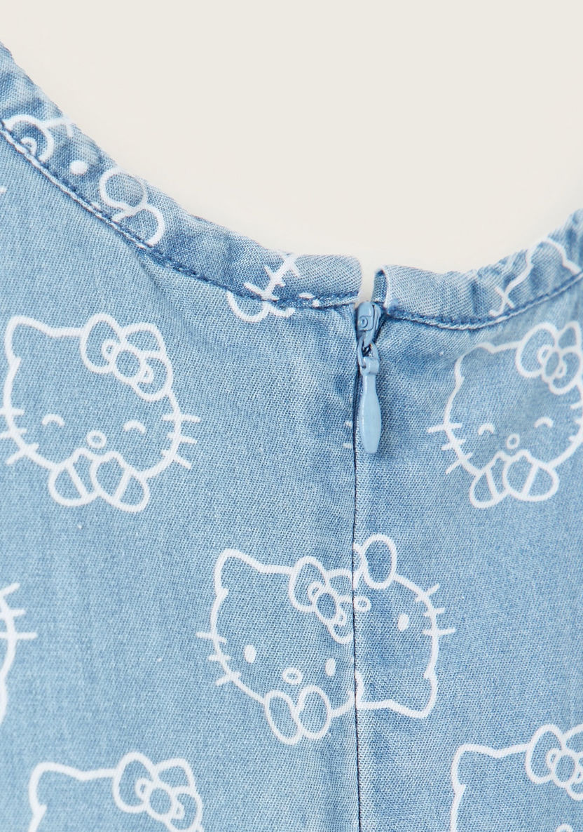 Hello Kitty Print Tiered Chambray Dress with Short Sleeves-Dresses%2C Gowns and Frocks-image-2