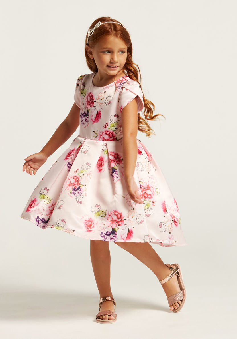 Hello Kitty Print Dress with Overlap Short Sleeves-Dresses%2C Gowns and Frocks-image-1
