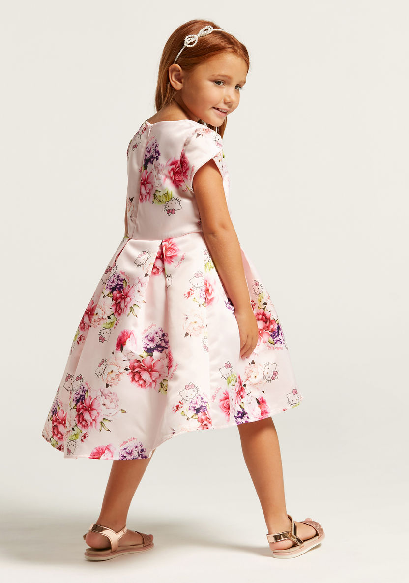 Hello Kitty Print Dress with Overlap Short Sleeves-Dresses%2C Gowns and Frocks-image-3