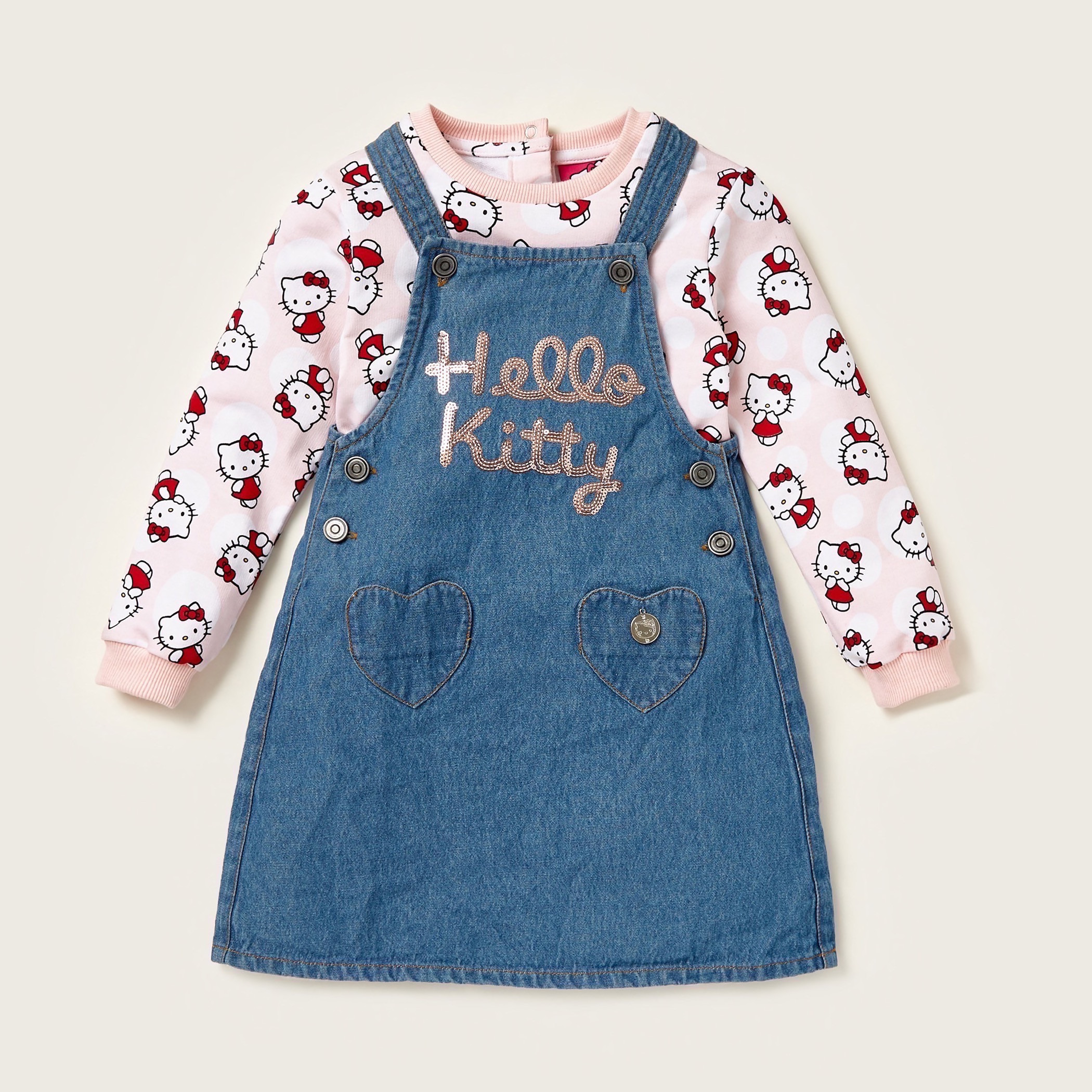 طقم مريلة وبلوفر بطبعات هالو كيتي من سانريو-baby-girls-clothing-setsandcoords-image-1