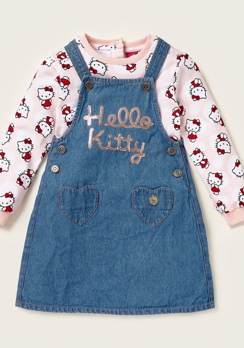 Sanrio Hello Kitty Print Pullover and Pinny Set-Clothes Sets-image-0