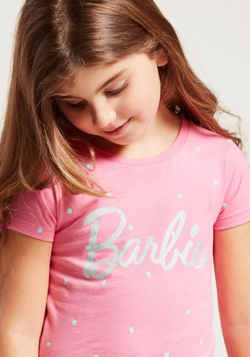 Barbie Print Round Neck T-shirt with Short Sleeves - Set of 2-T Shirts-image-1