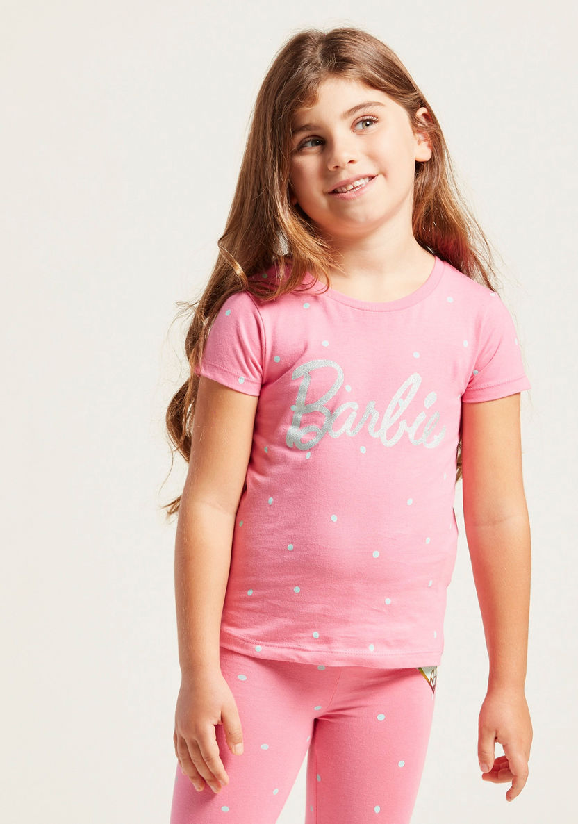 Barbie Print Round Neck T-shirt with Short Sleeves - Set of 2-T Shirts-image-2